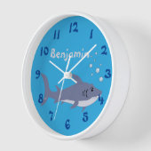 Cartoon Shark Blue Nursery Room Horloge murale (Angle)