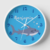 Cartoon Shark Blue Nursery Room Horloge murale (Recto)