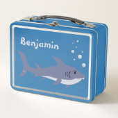 Cartoon Shark Kid Blue Metal Lunchbox (Devant)