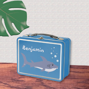 Cartoon Shark Kid Blue Metal Lunchbox
