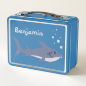 Cartoon Shark Kind Blue Metal Lunchbox (Achterkant)