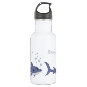 Cartoon Shark Kind Waterfles met Naam Waterfles (Voorkant)