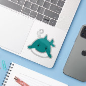 Cartoon Shark Sticker (Laptop met iPhone)