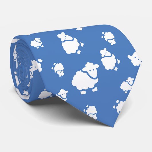 Cartoon Sheep op blauwe achtergrond Stropdas (Opgerold)