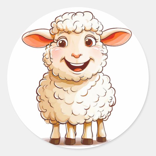 Cartoon Sheep Ronde Sticker (Voorkant)