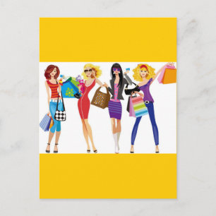 CARTOON SHOPPING GIRLS VECTORS MODE STIJL FUN F BRIEFKAART