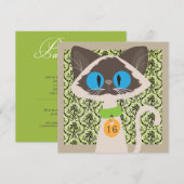 Cartoon Siamese Cat Elke Age Birthday Party Kaart (Voorkant / Achterkant)