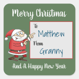 Cartoon Sinterklaas wijst op naam ontvanger Vierkante Sticker