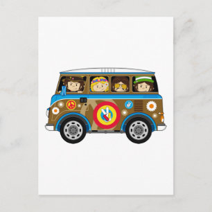 Cartoon Sixties Peace Hippie Van Briefkaart