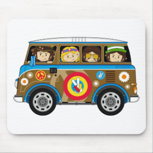 Cartoon Sixties Peace Hippie Van Muismat