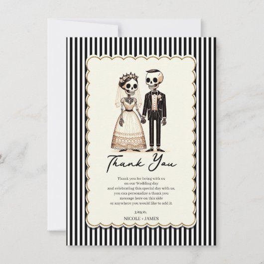 Cartoon Skelet Bruid + bruidegom Bruiloft Dank u Kaart (Voorkant)