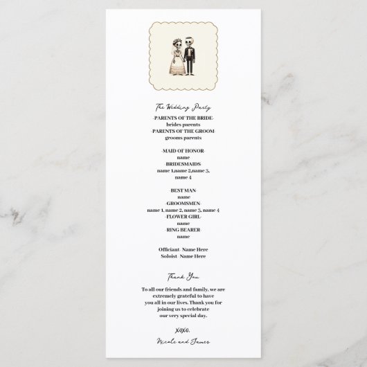 Cartoon Skelet Bruid + bruidegom Bruiloft Menu (Achterkant)