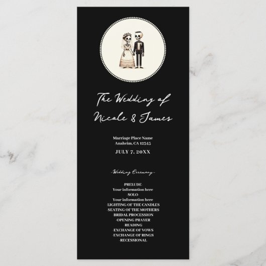 Cartoon Skelet Bruid + bruidegom Bruiloft Menu (Voorkant)