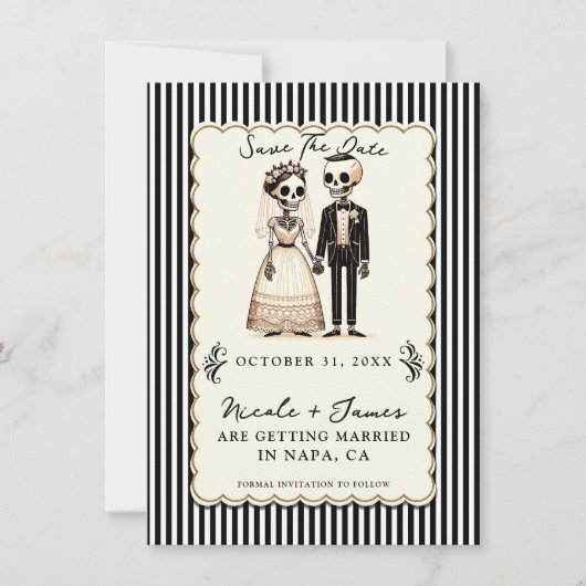 Cartoon Skelet Bruid + bruidegom Save the Date Kaart (Voorkant)