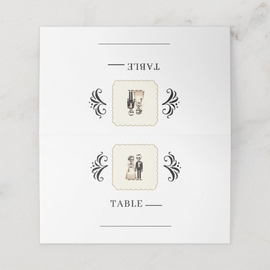 Cartoon Skelet Bruid + bruidegom Whimsical Bruilof (Buitenkant ongevouwen)