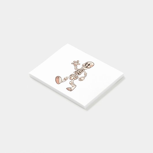 cartoon skelet lopen en zwaaien post-it® notes (Schuin)