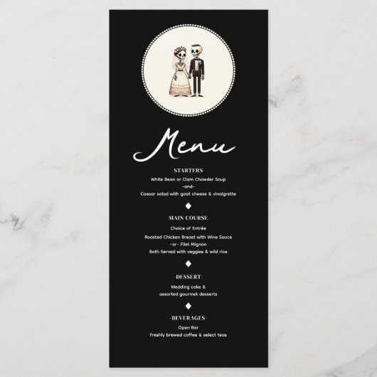 Cartoon Skeleton Bride + Groom Mariage Menu (Devant)