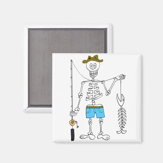Cartoon Skeleton Fisherman in combinatie met skele Magneet (Voorkant / Achterkant)