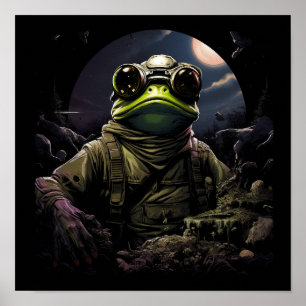 Cartoon Skeleton Frog in de nacht - Levendige nach Poster