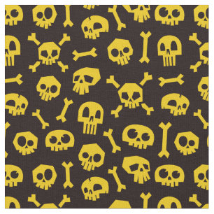 Cartoon Skull en Botten Black en Gold Stof