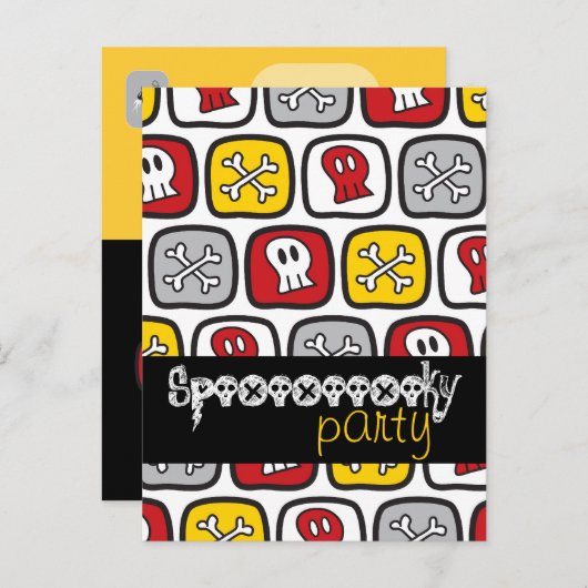 Cartoon Skulls & Botten Pattern Halloween Party Uitnodiging Briefkaart (Voorkant / Achterkant)