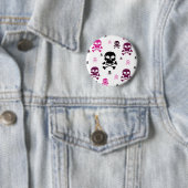 Cartoon Skulls Collage - Roze Ronde Button 5,7 Cm (In situ)