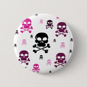 Cartoon Skulls Collage - Roze Ronde Button 5,7 Cm