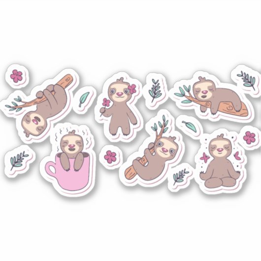 CARTOON SLOTH ANIMALS CUL STICKERS SET (Devant)