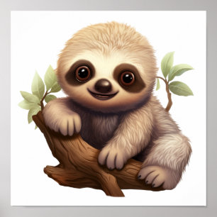 Cartoon sloth illustratie poster