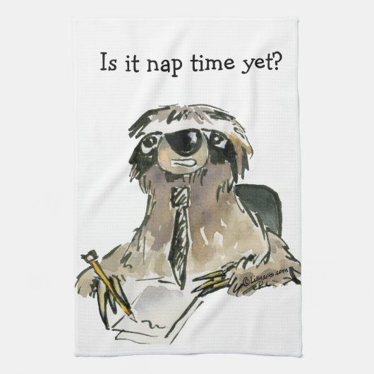 Cartoon Sloth Nap Time Theedoek (Verticaal)