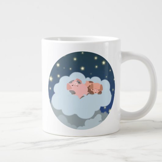 Cartoon Slumbering Piglets Jumbo Mok (Rechts)
