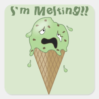 Cartoon Smelt Ice Cream Cone (ik smelt) Vierkante Sticker