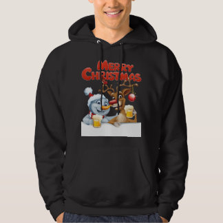 Cartoon sneeuwman en rendieren genieten van bier hoodie