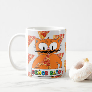 Cartoon Snorhaar Kat Señor Gato Eet Pizza Koffiemok