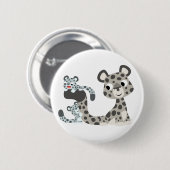 Cartoon Snow Leopard en Cubs Button Badge (Voorkant /achterkant)