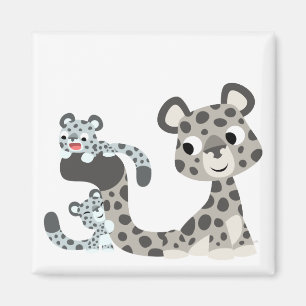 Cartoon Snow Leopard en Cubs Magnet Magneet