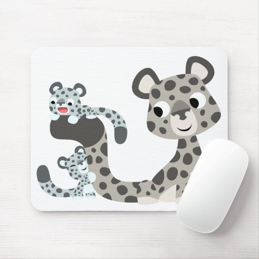 Cartoon Snow Leopard en Cubs Mousepad Muismat (Met muis)