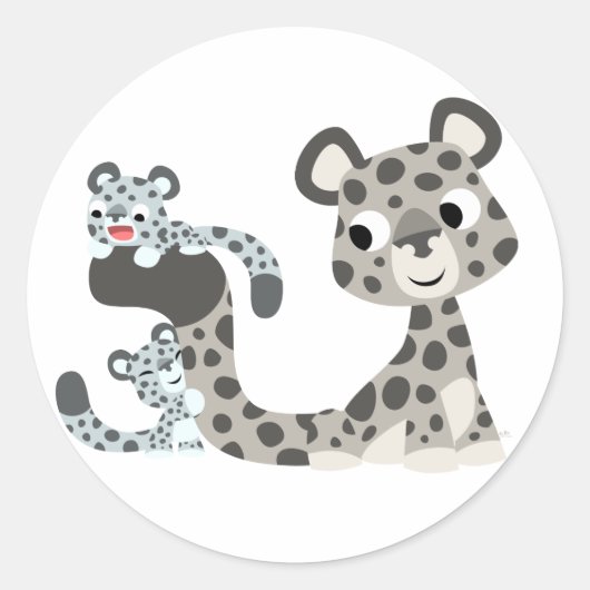 Cartoon Snow Leopard en Cubs Sticker (Voorkant)