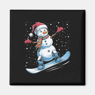 Cartoon Snowboarden Snowman met Santa Hat Christ Magneet