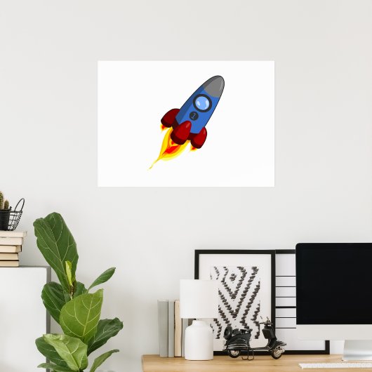 Cartoon Space Rocket Poster (Thuiskantoor)
