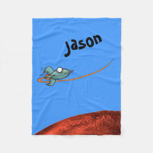 Cartoon Space Ship Alien Planet Fleece Deken