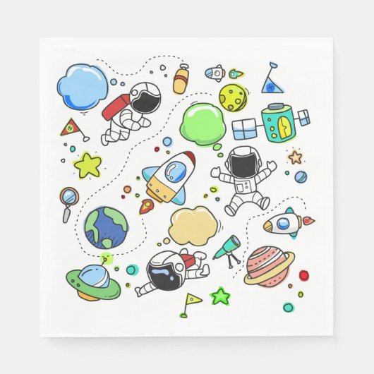 Cartoon Space Thema Verjaardagsfeestje Papieren se Servet (Voorkant)