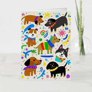 Cartoon speelse puppies folie wenskaart