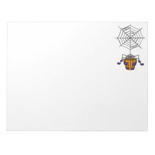 Cartoon Spider opknoping van Web holding Bucket Notitieblok