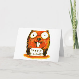 cartoon stijl bever houdt Happy Birthday bericht Kaart