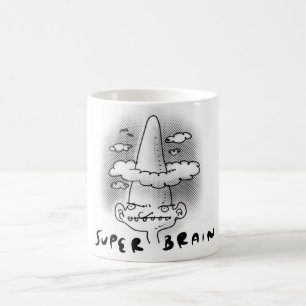 cartoon-stijl superbrein grappige illustratie koffiemok
