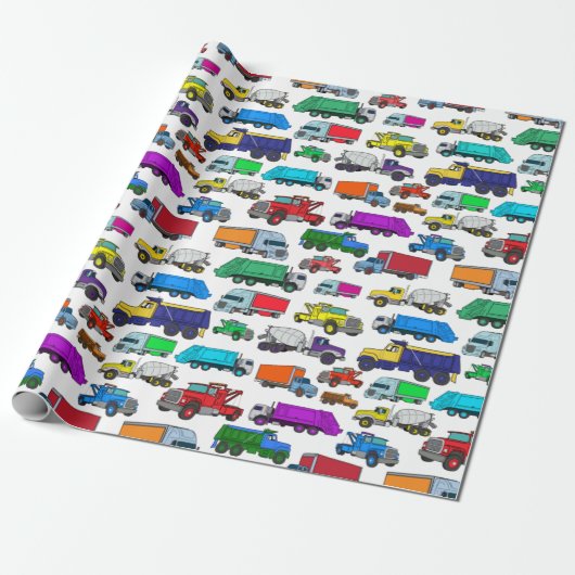 Cartoon-stijl Truck Illustraties Cadeaupapier (Uitgerold)