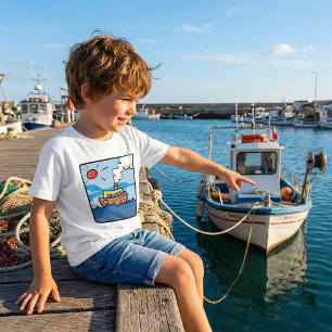 Cartoon stoomschip op Ocean Waves Nautical Art T-shirt