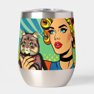 Cartoon strip popart vrouwen die kat vasthouden