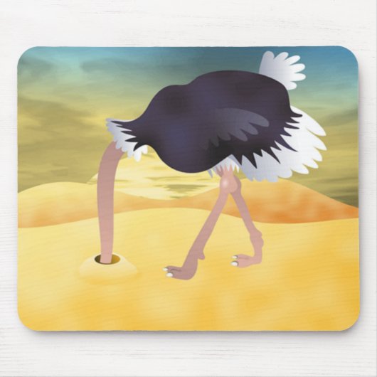 Cartoon struisvogels met kop in zand muismat (Voorkant)